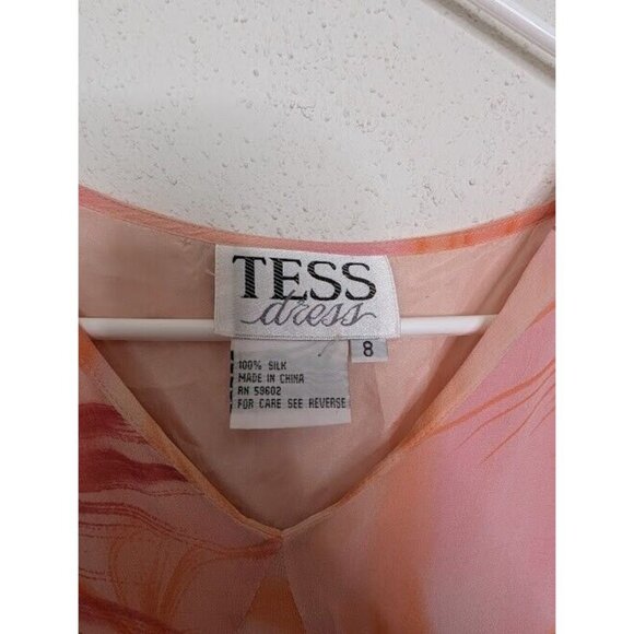 Tess Dress Vintage Y2k Fairy 100% Silk Floral Midi Length Pink Orange Vacation 8 - Picture 3 of 4